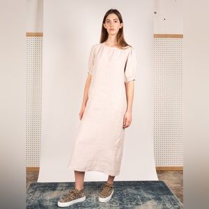 Town Clothes Pink Linen maxi shift dress puff sleeves sz S